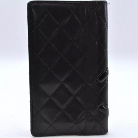 Authentic CHANEL lamb skin cambon line CC logo long wallet crossbody black - Picture 8 of 17